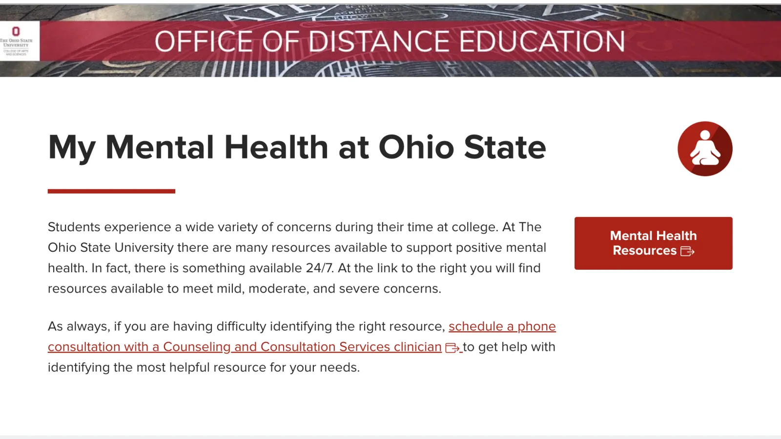 Header for student mental health and wellness page