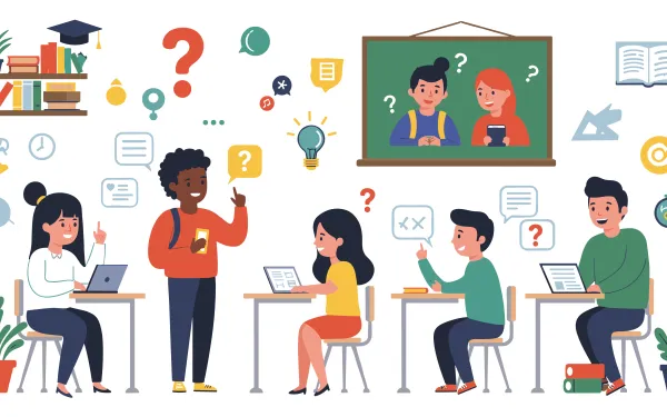 Classroom with diverse students and teacher engaged in educational activities